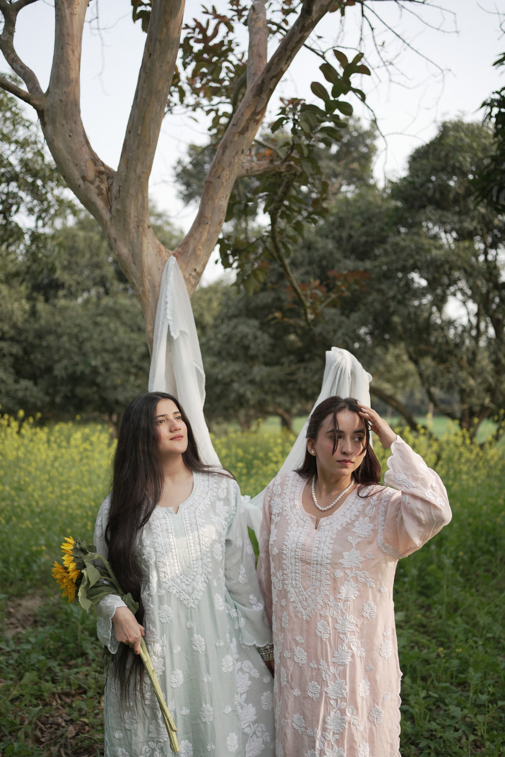 Masakali Pure Muslin Heavily Embroidered Chikankari Kurta Palazzo Set