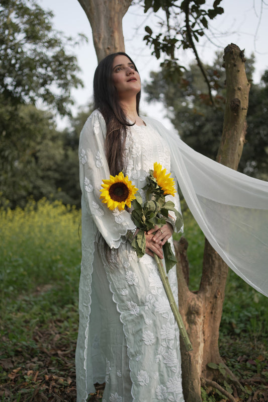 Masakali Pure Muslin Heavily Embroidered Chikankari Kurta Palazzo Set