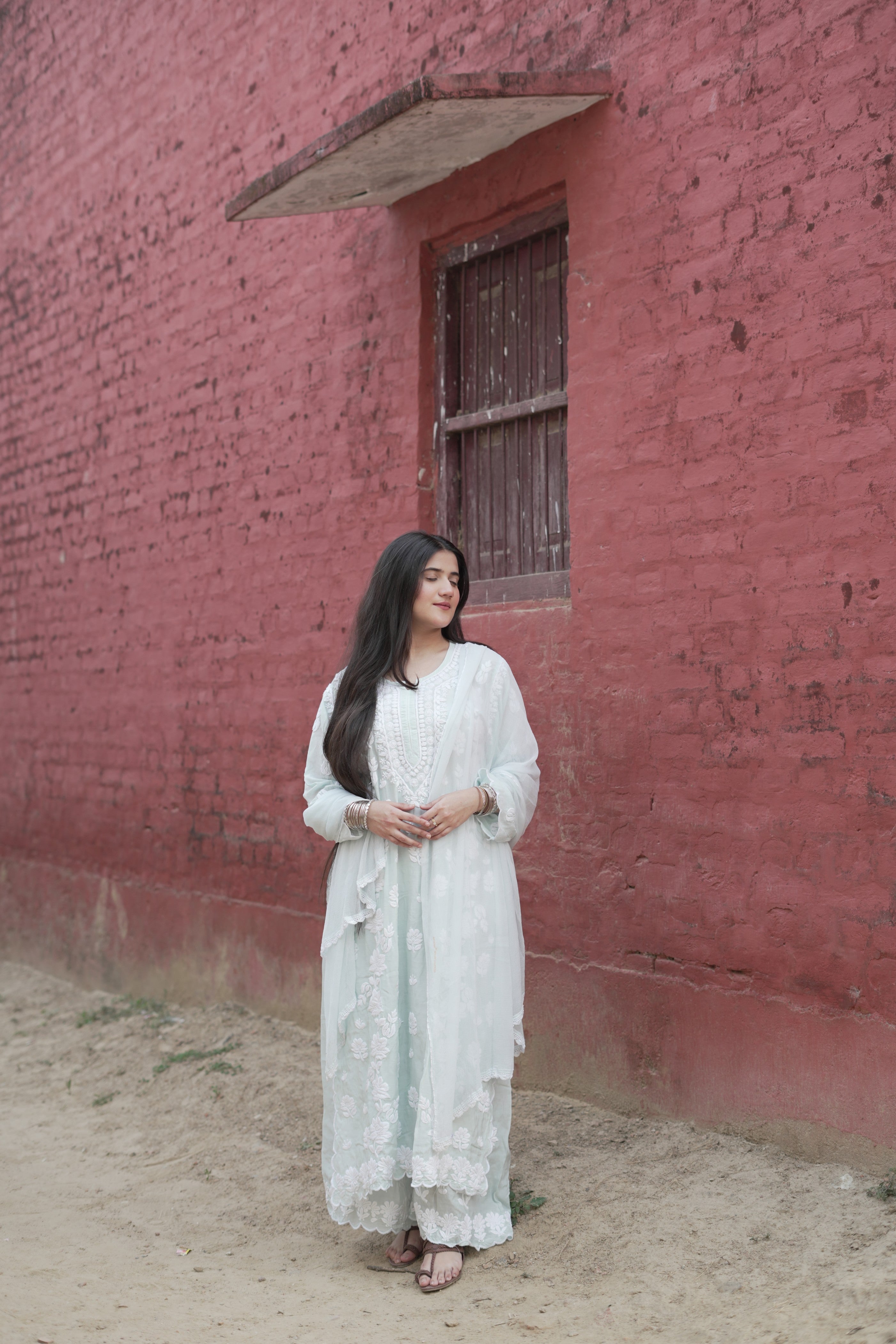 Masakali Pure Muslin Heavily Embroidered Chikankari Kurta Palazzo Set