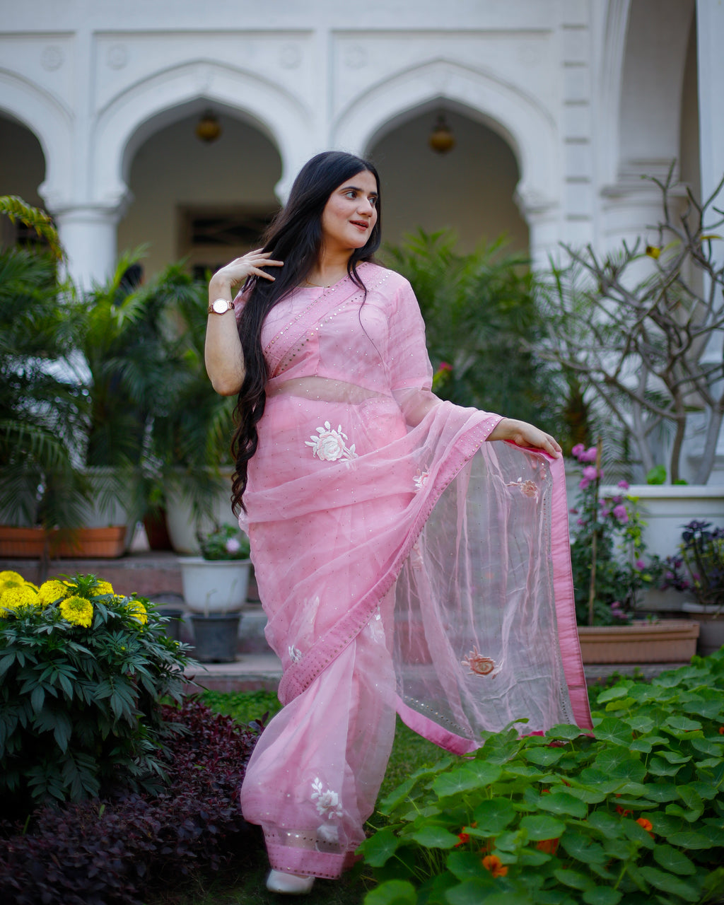 Masakali Pink Petal Mukesh Organza