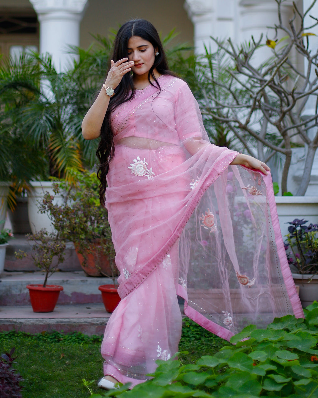 Masakali Pink Petal Mukesh Organza
