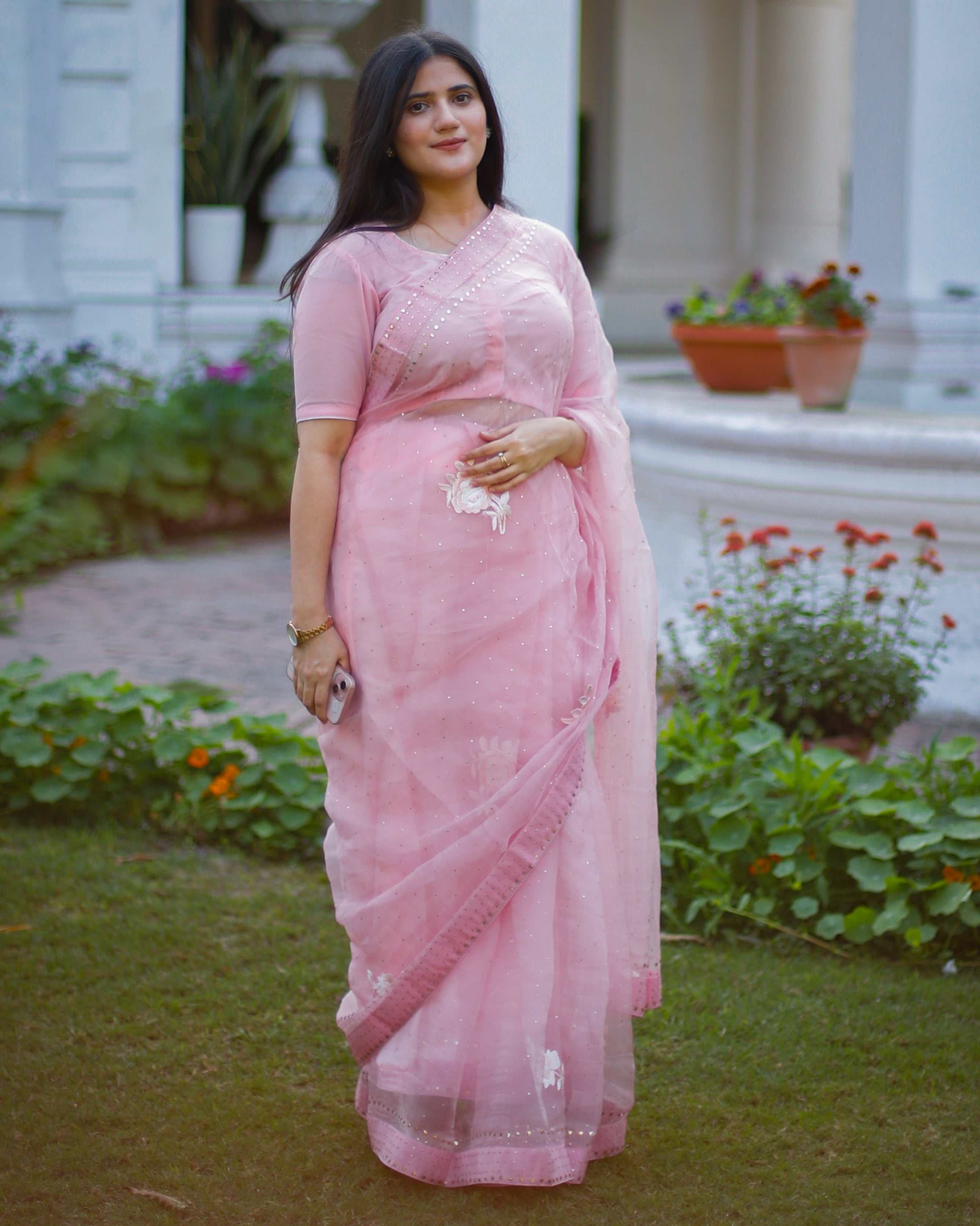 Masakali Pink Petal Mukesh Organza