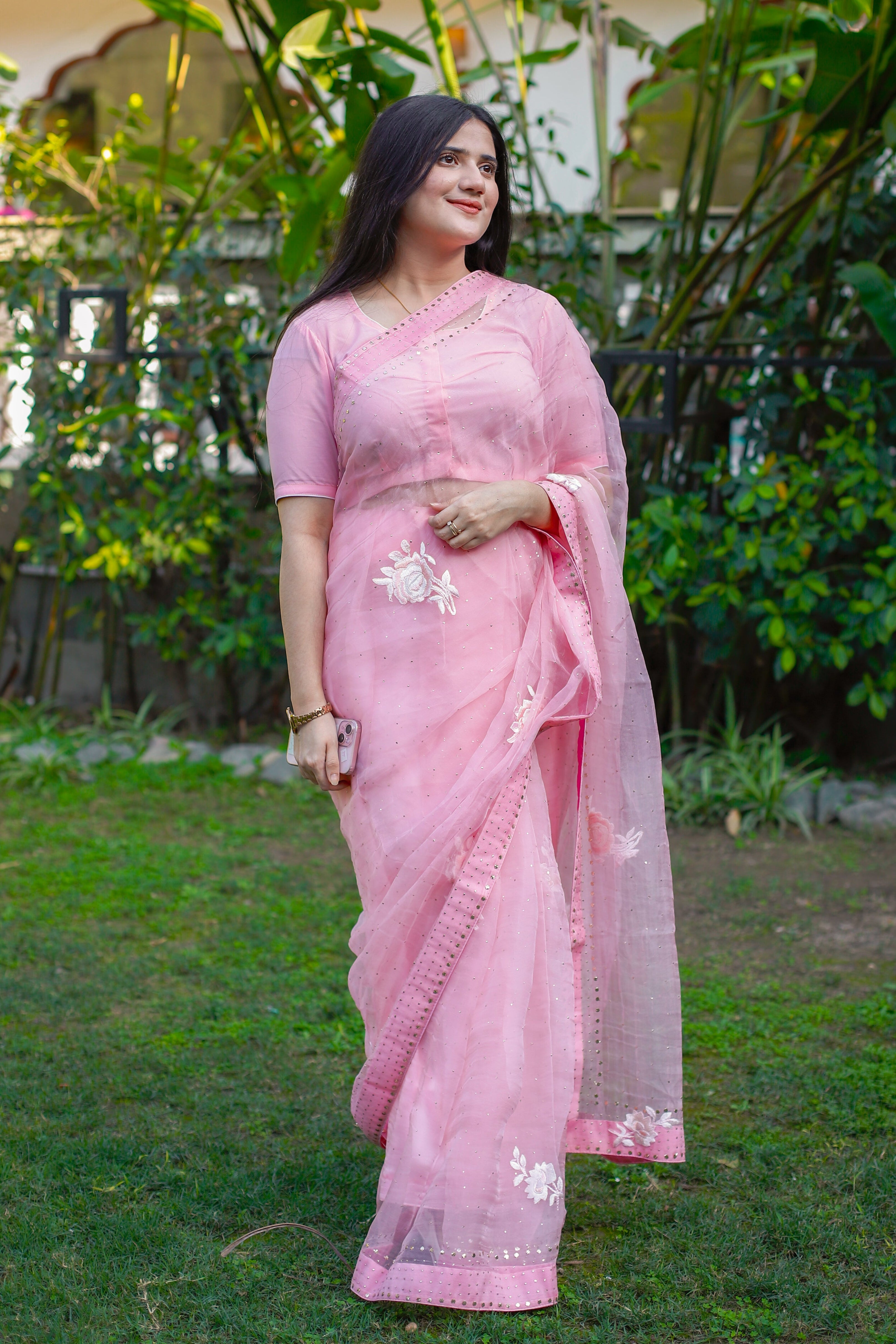 Masakali Pink Petal Mukesh Organza