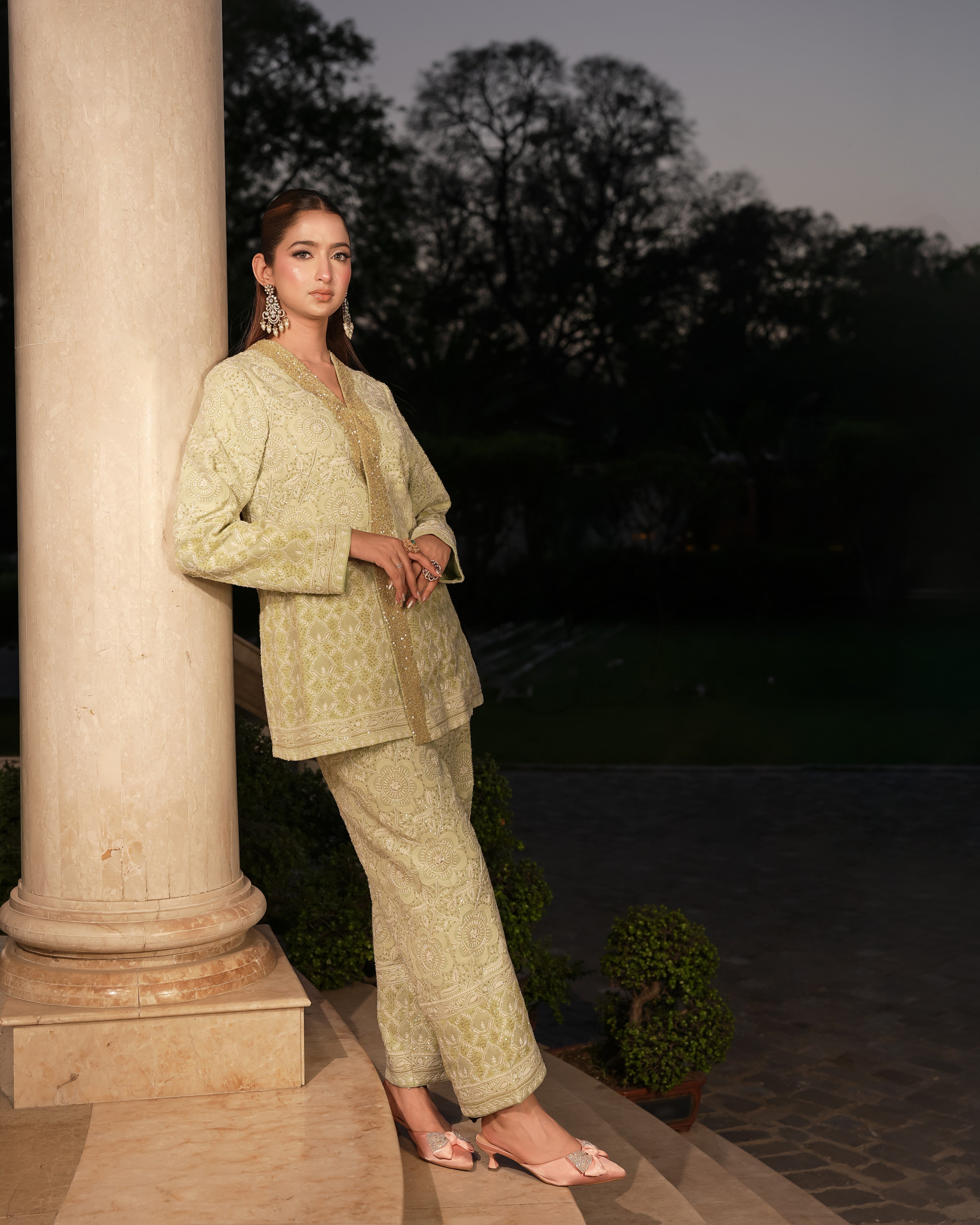 Masakali Soft Pastel Green Sequin Blazer Set