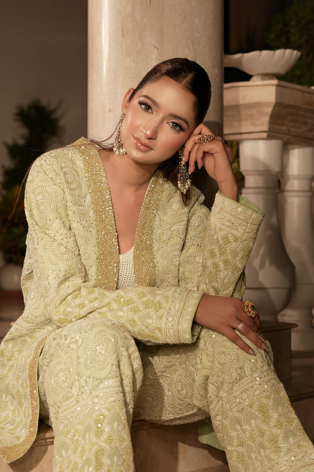 Masakali Soft Pastel Green Sequin Blazer Set