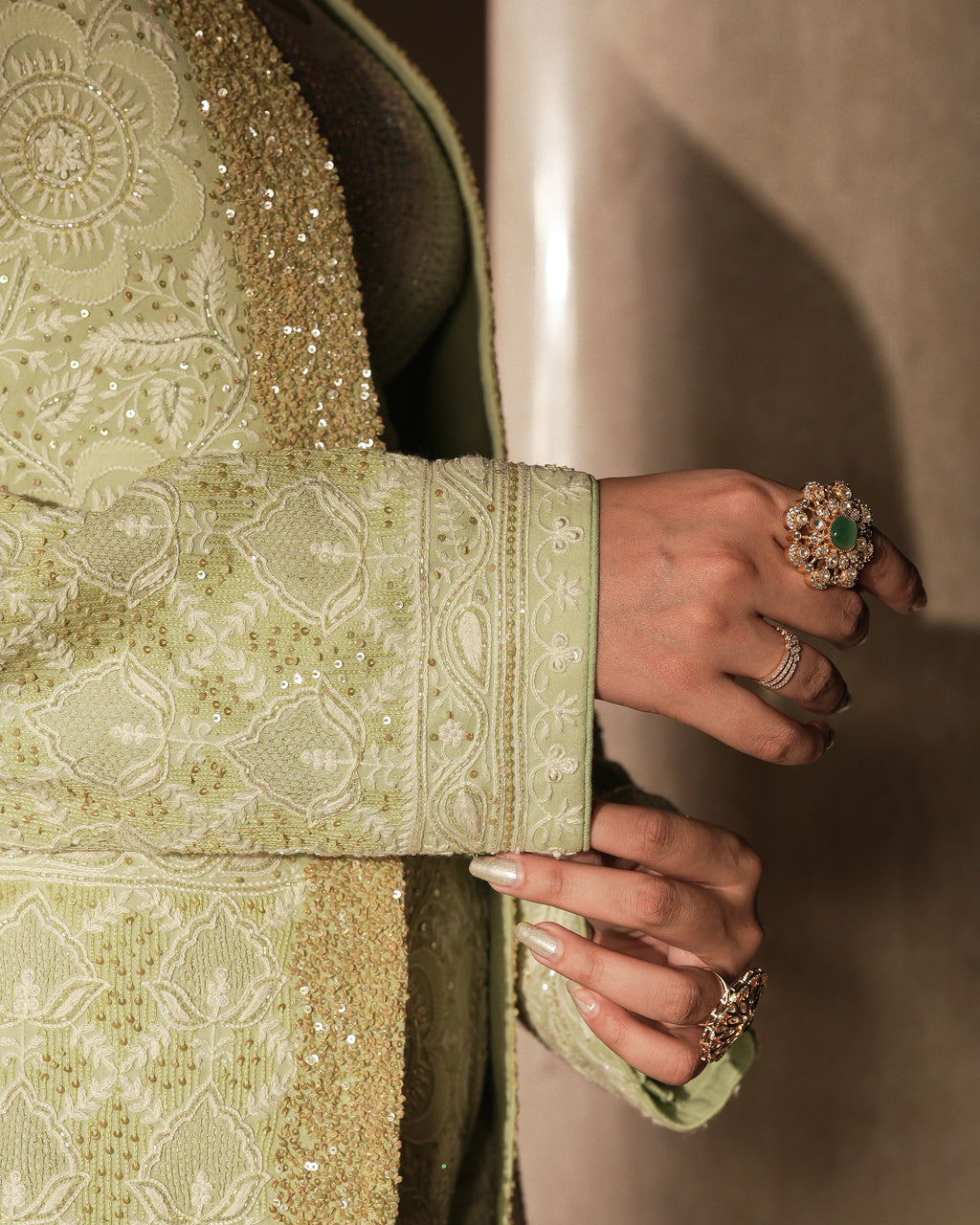 Masakali Soft Pastel Green Sequin Blazer Set
