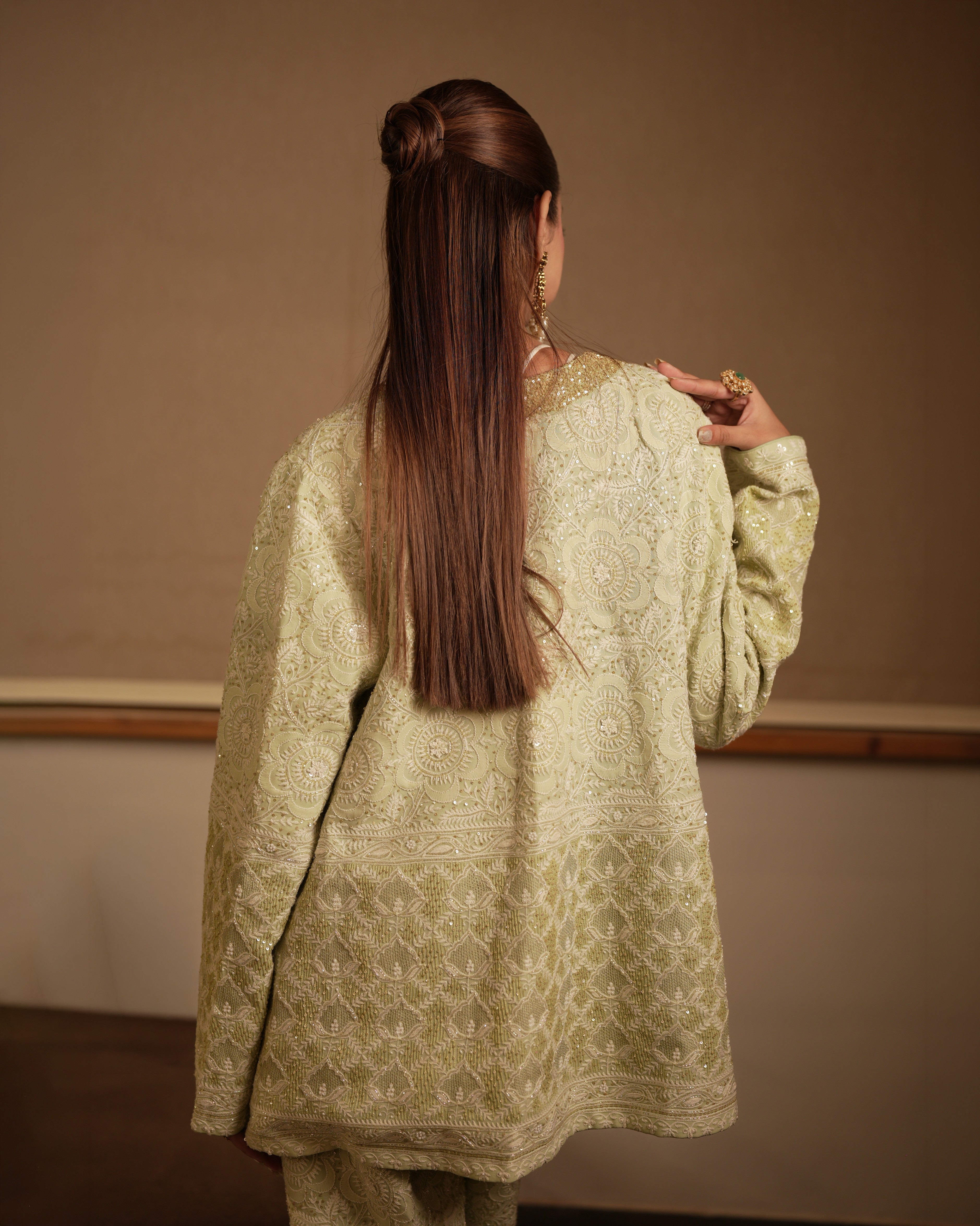 Masakali Soft Pastel Green Sequin Blazer Set