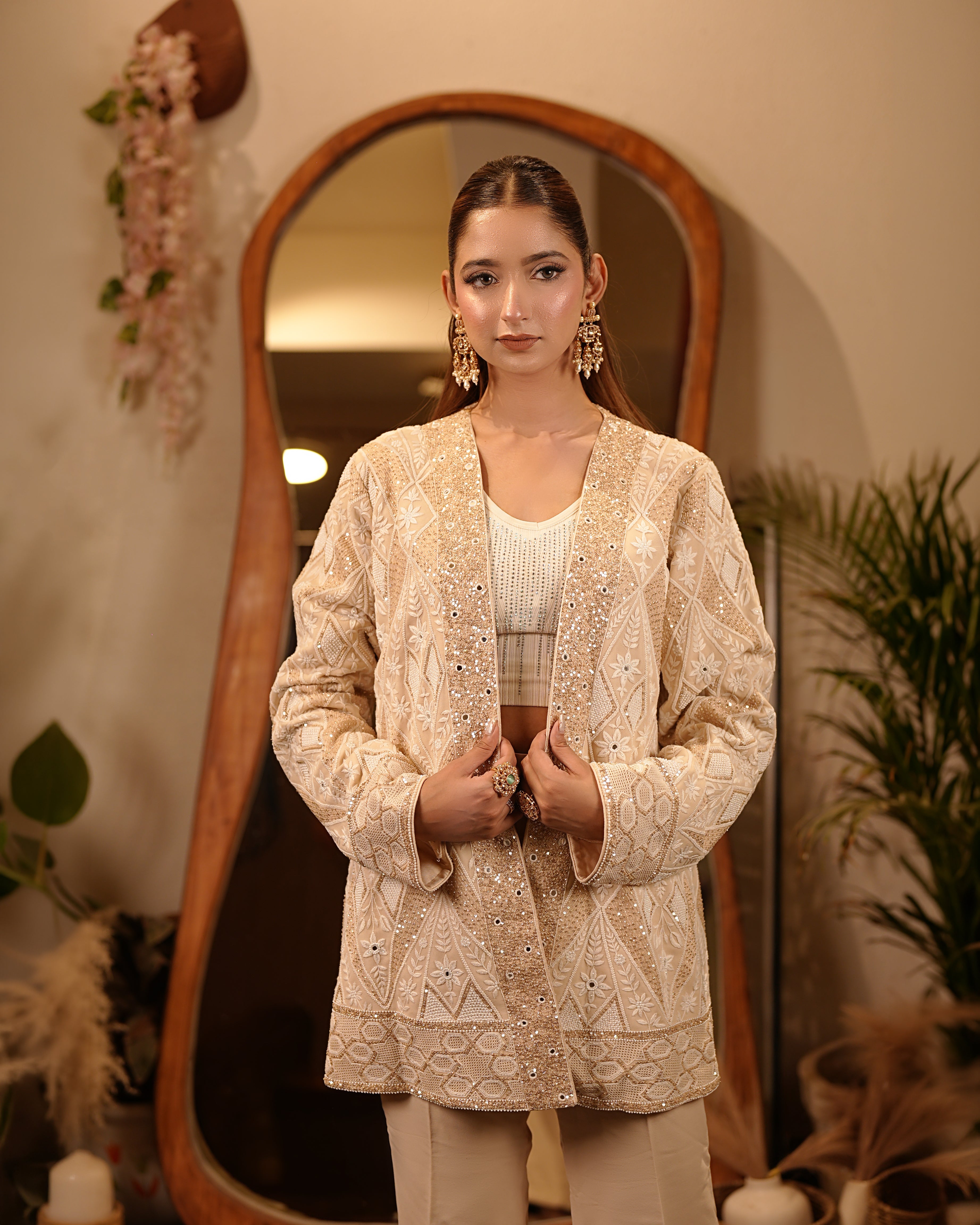 Masakali Brown Warm Nude Sequin Blazer Set