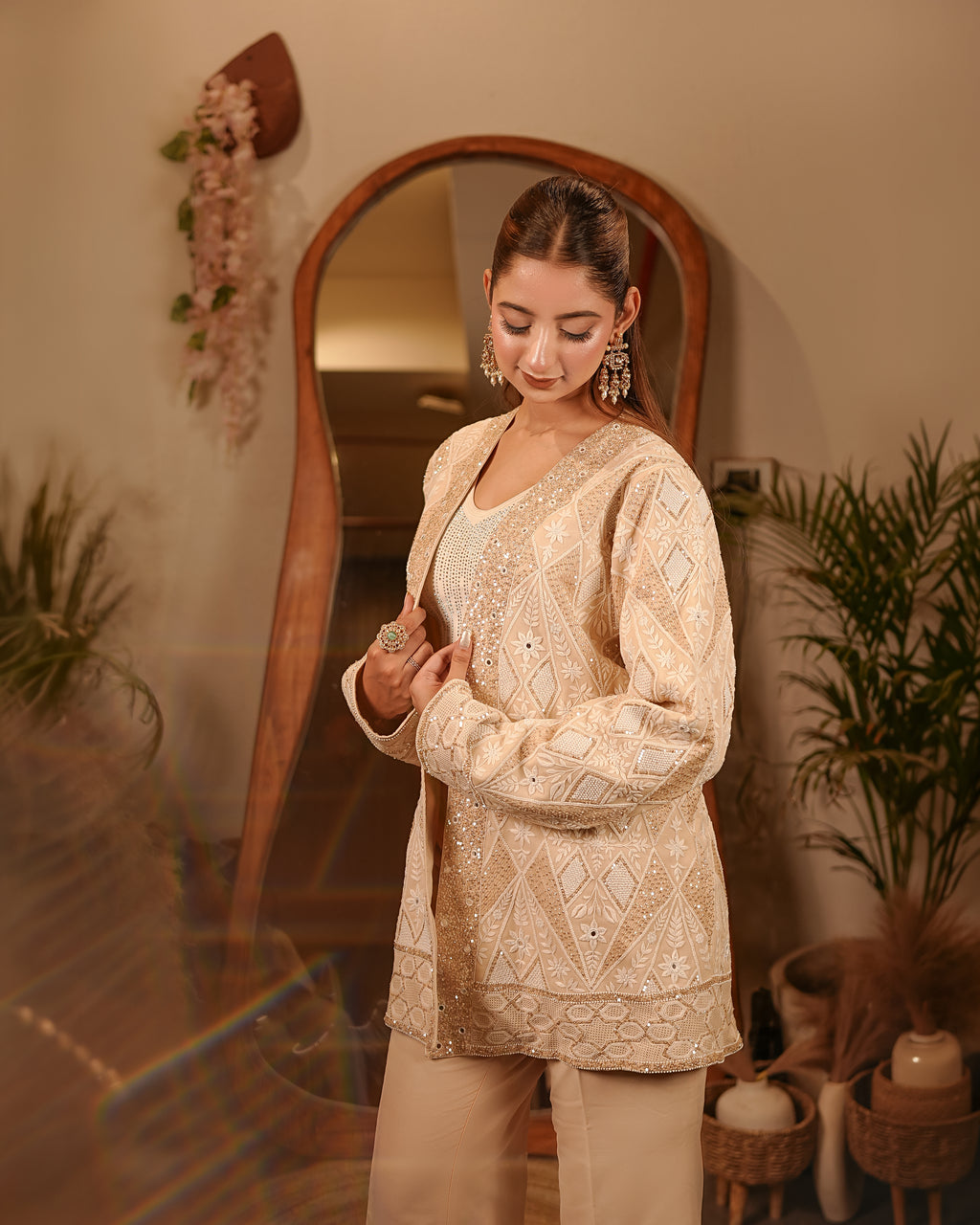Masakali Brown Warm Nude Sequin Blazer Set