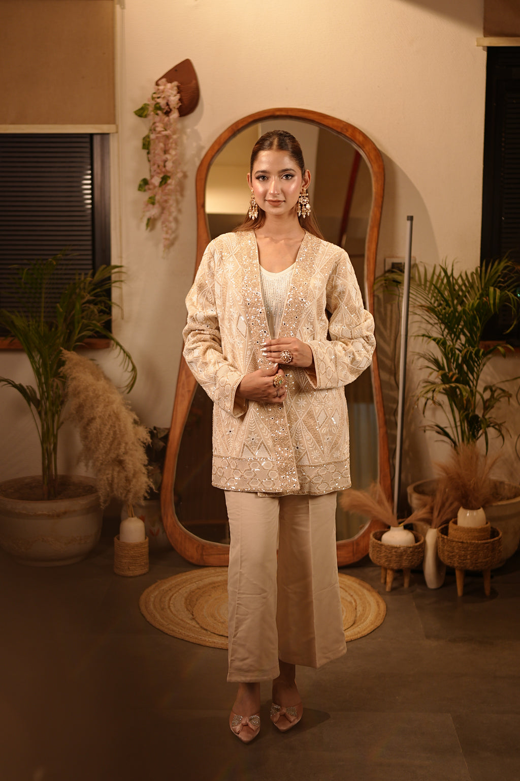 Masakali Brown Warm Nude Sequin Blazer Set