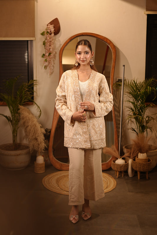 Masakali Brown Warm Nude Sequin Blazer Set