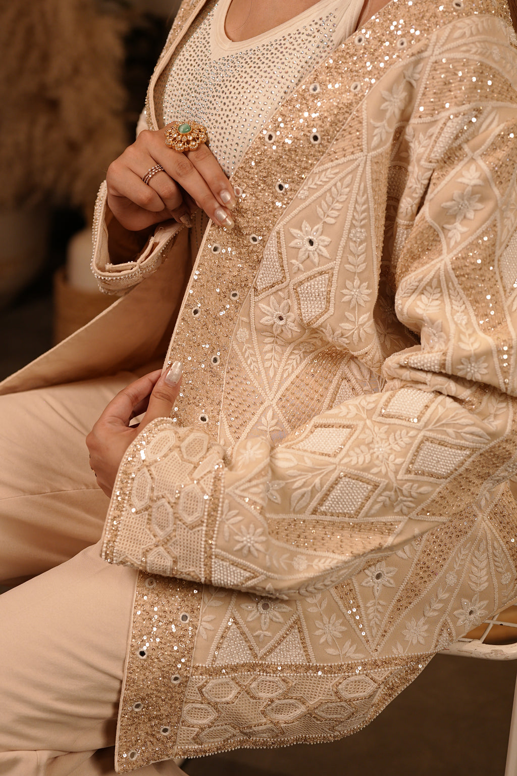 Masakali Brown Warm Nude Sequin Blazer Set